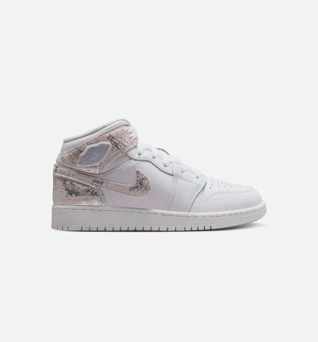 Air Jordan 1 Mid SE Grade School Sneakers – White/Field Silver
