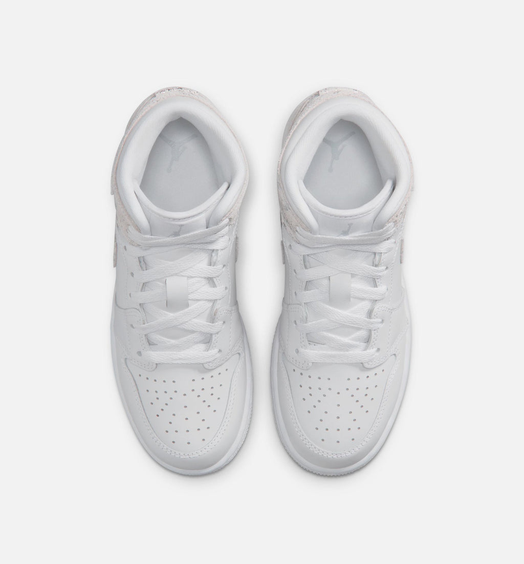 Air Jordan 1 Mid SE Grade School Sneakers – White/Field Silver