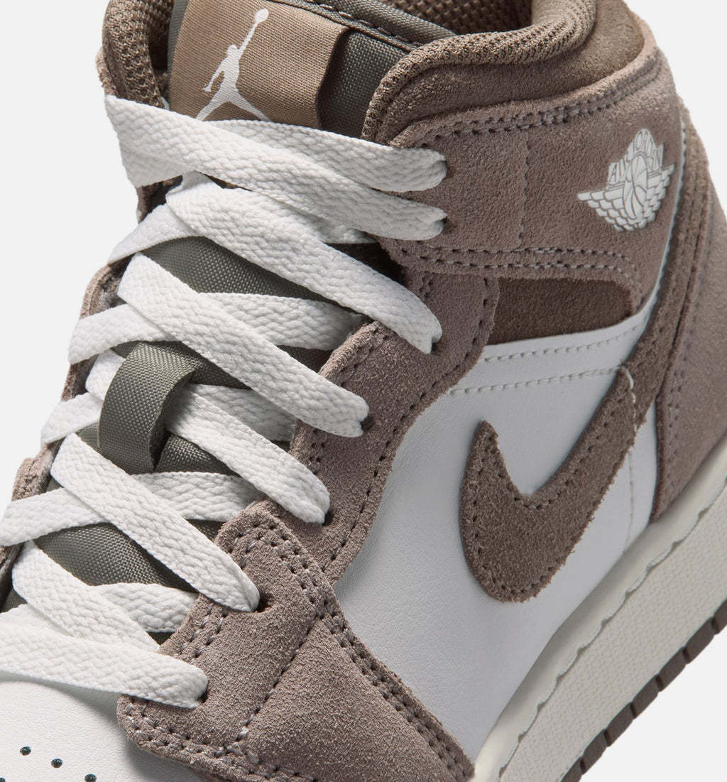 Air Jordan 1 Mid Grade School Sneakers – Enigma Stone/Olive Grey