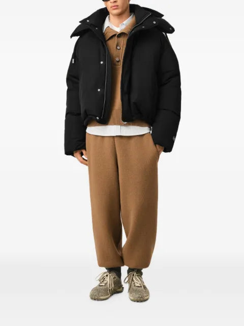 AMI Paris Hooded nylon and cotton down jacket with Ami de Coeur