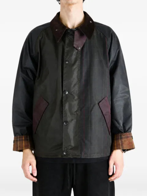 Barbour tartan-panelled waxed-cotton jacket