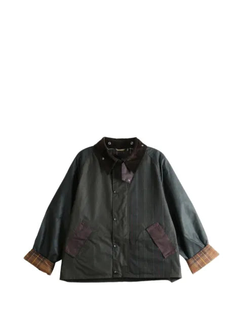 Barbour tartan-panelled waxed-cotton jacket