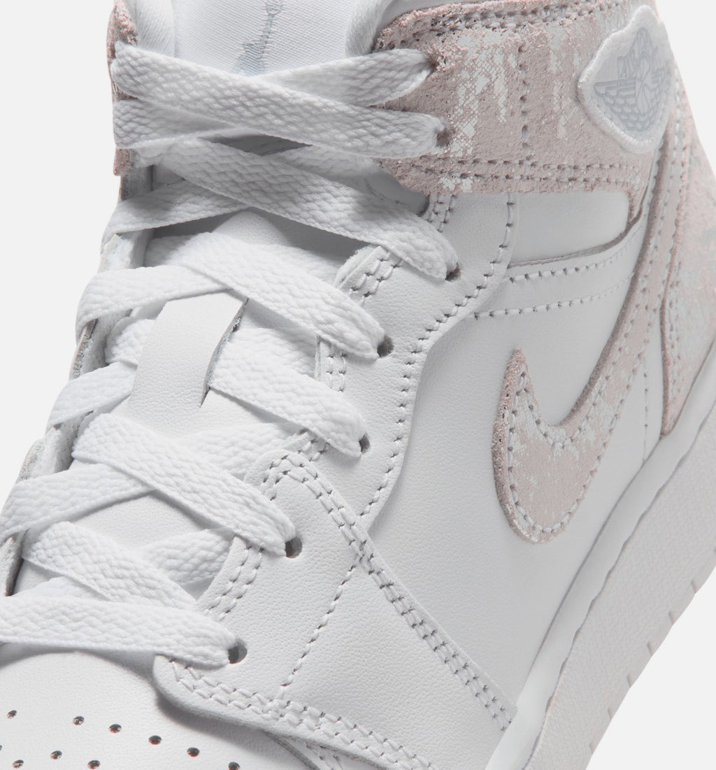 Air Jordan 1 Mid SE Grade School Sneakers – White/Field Silver