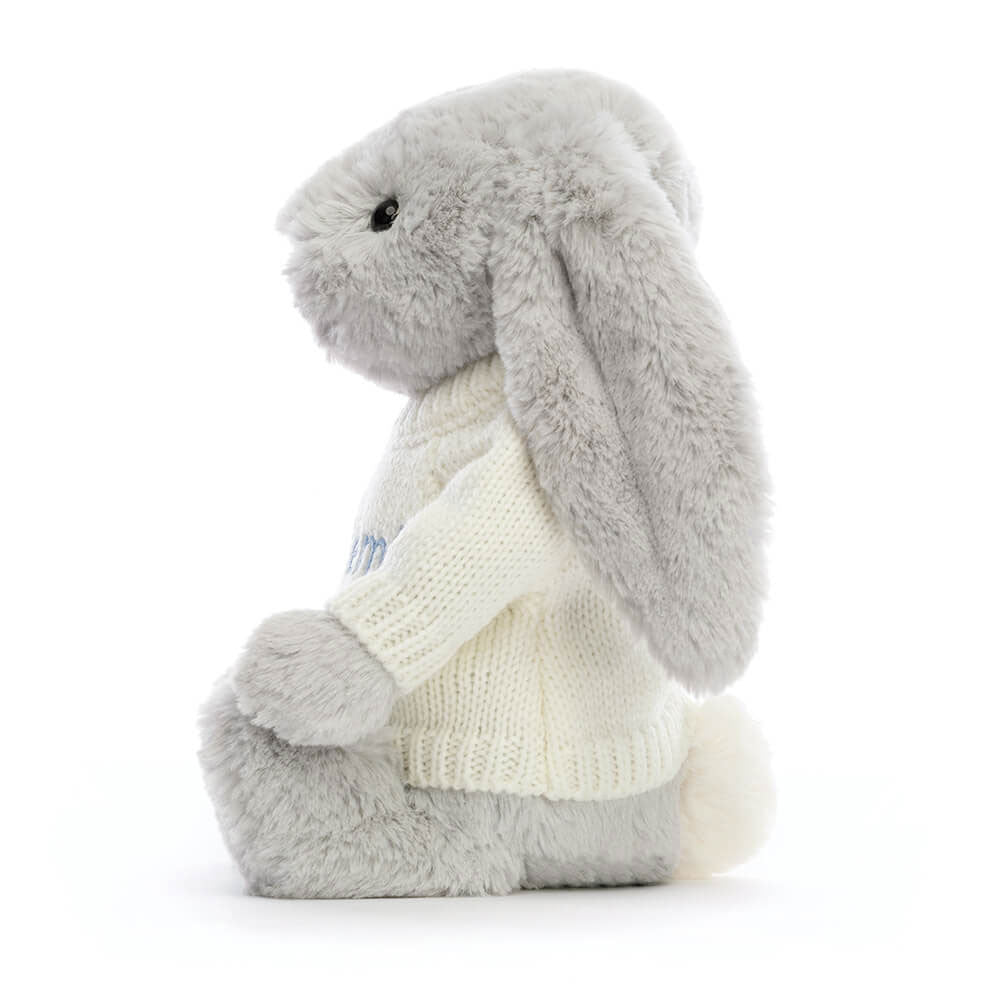 Bashful Silver Bunny with Personalized Cream Jumper