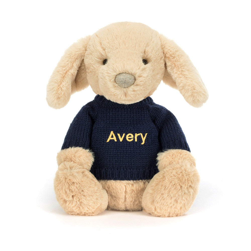 Bashful Luxe Puppy Orlando with Personalized Navy Jumper