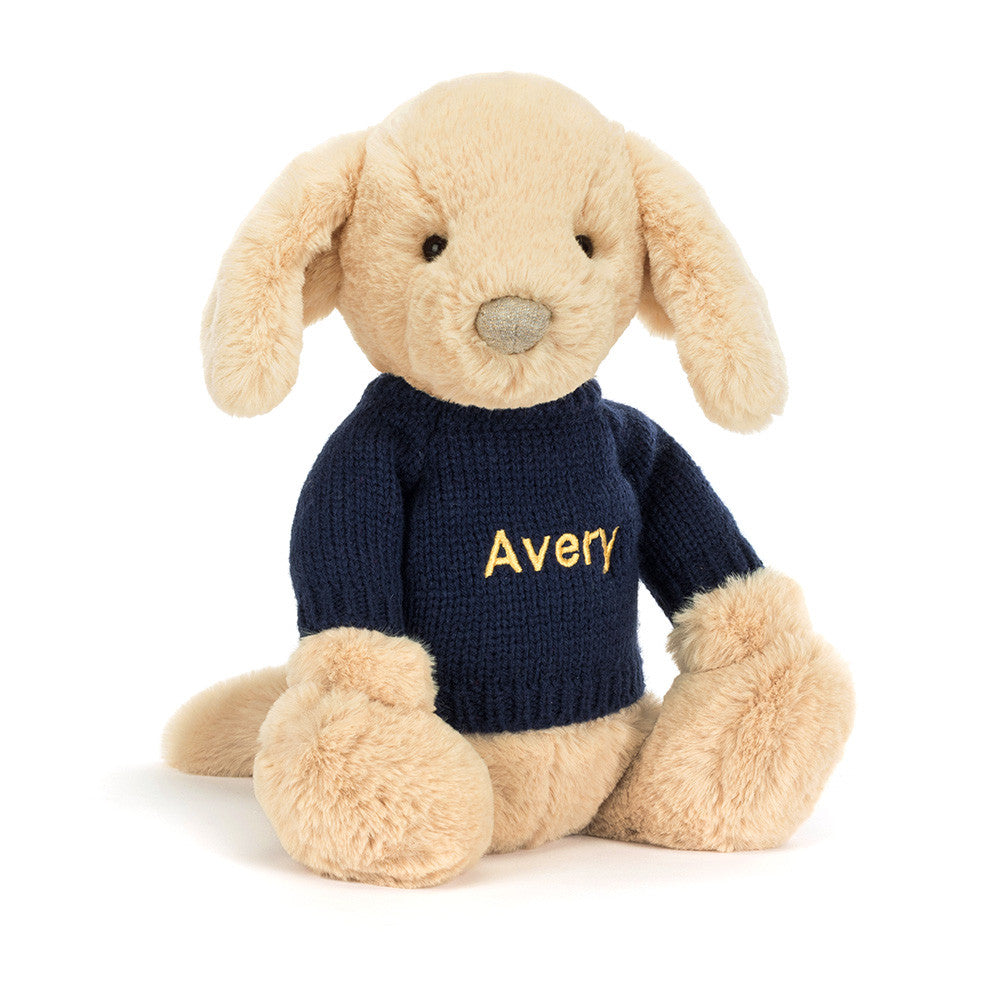 Bashful Luxe Puppy Orlando with Personalized Navy Jumper