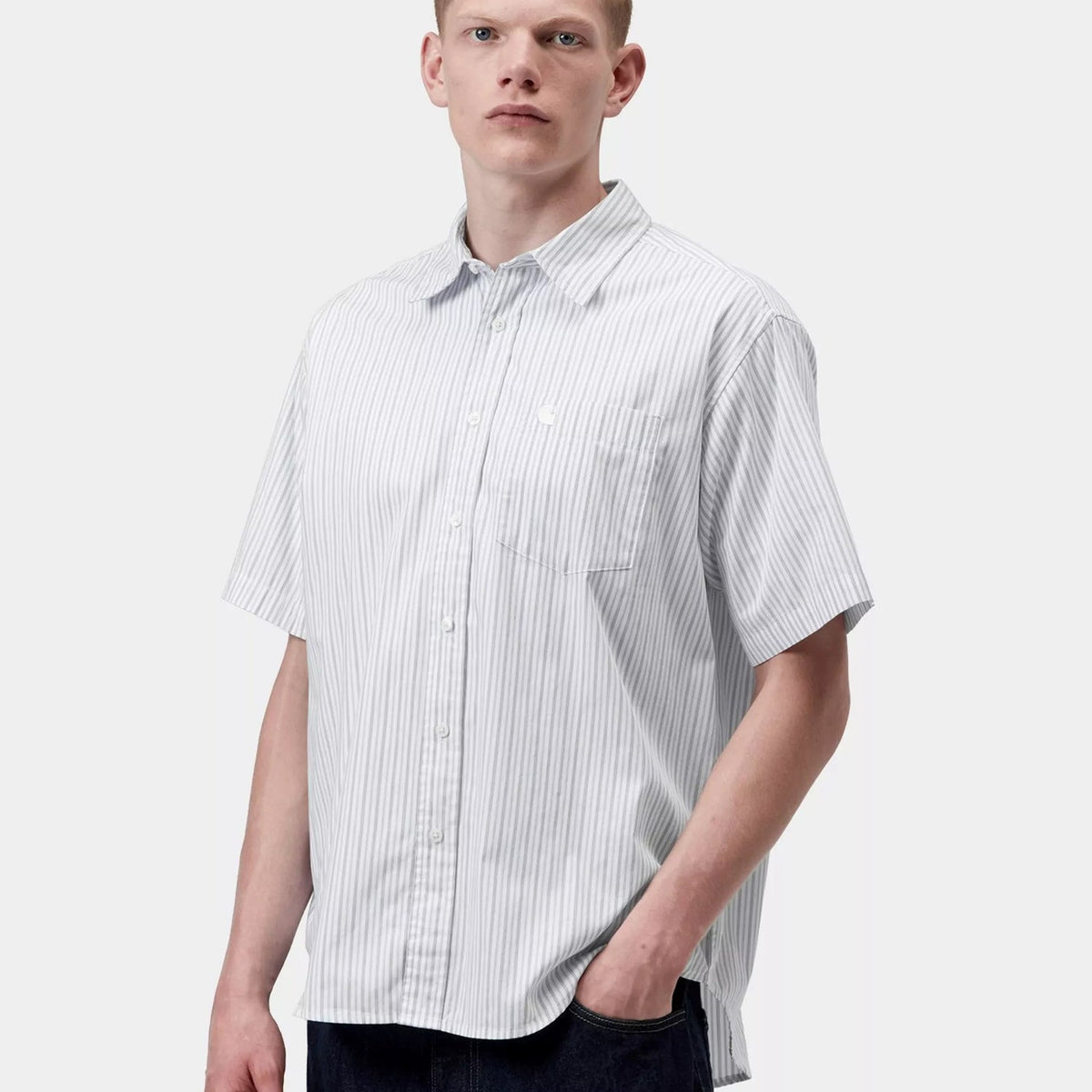 Carhartt WIP S/S Keene Shirt: Keene Stripe, White