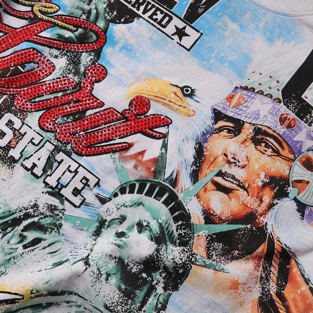 MAJESTIK Liberty Statue Rhinestone Graphic T-Shirt