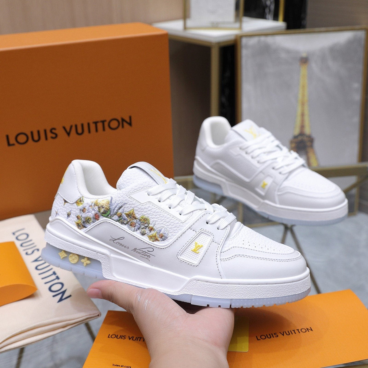 Louis Vuitton Embroidered White Low-Top Sneakers