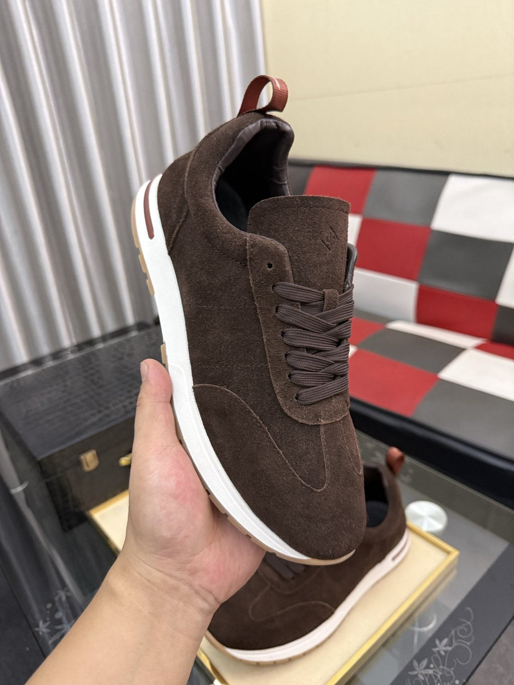 Dark Brown Lace-Up Sneakers with White Soles