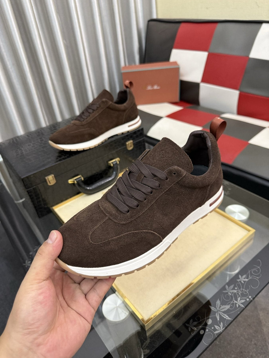Dark Brown Lace-Up Sneakers with White Soles