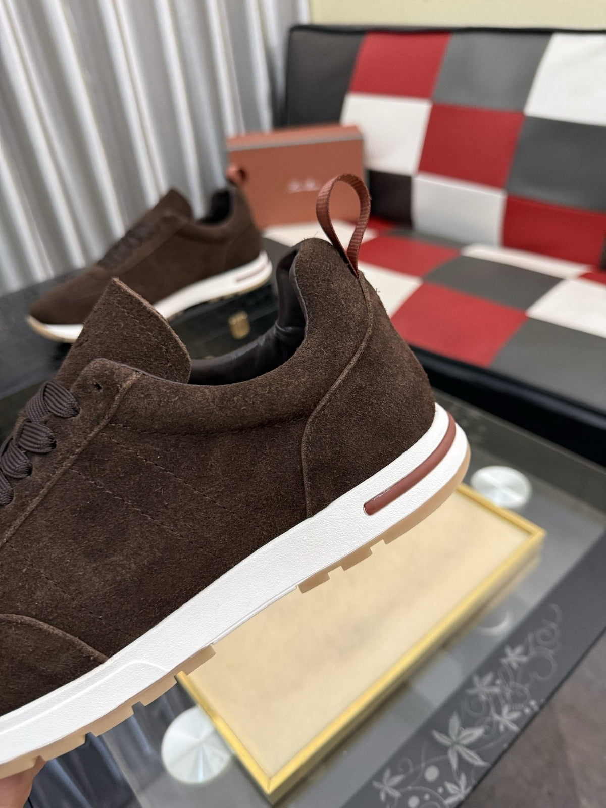 Dark Brown Lace-Up Sneakers with White Soles