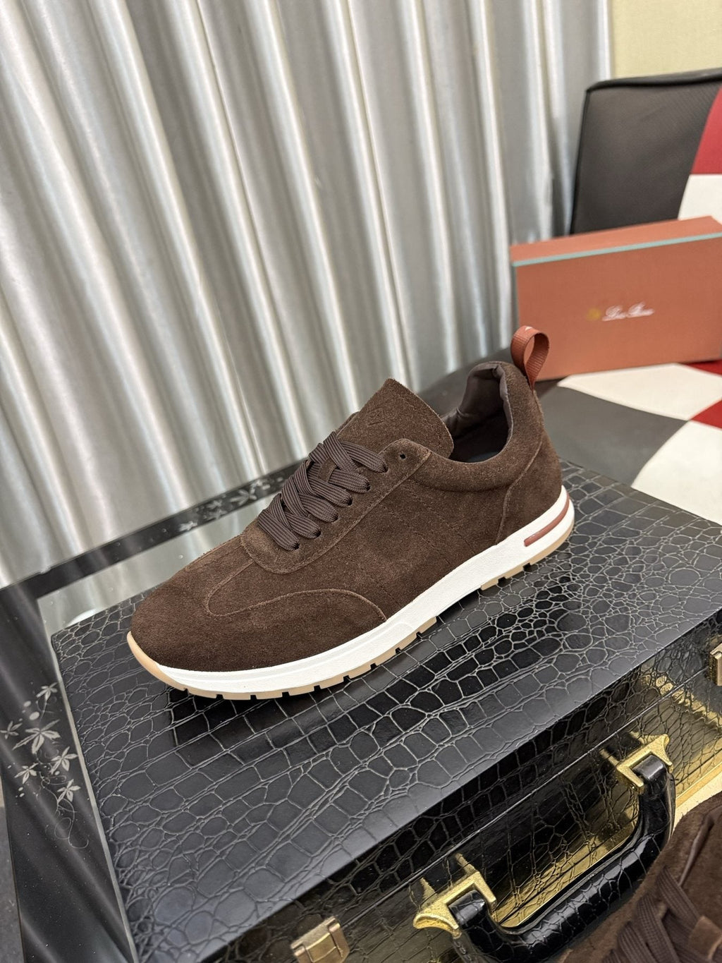 Dark Brown Lace-Up Sneakers with White Soles