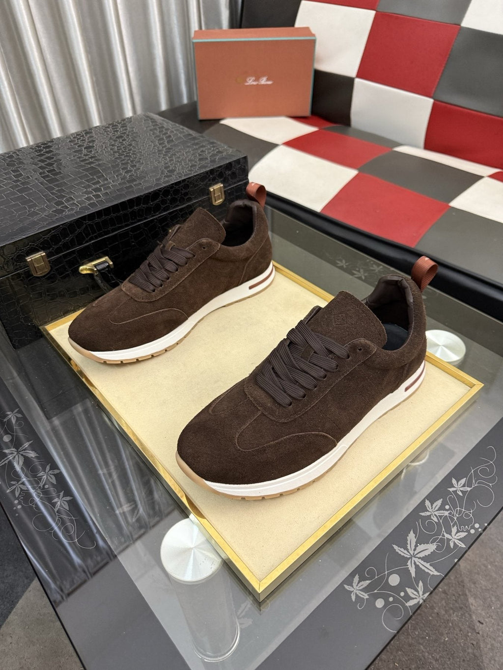 Dark Brown Lace-Up Sneakers with White Soles