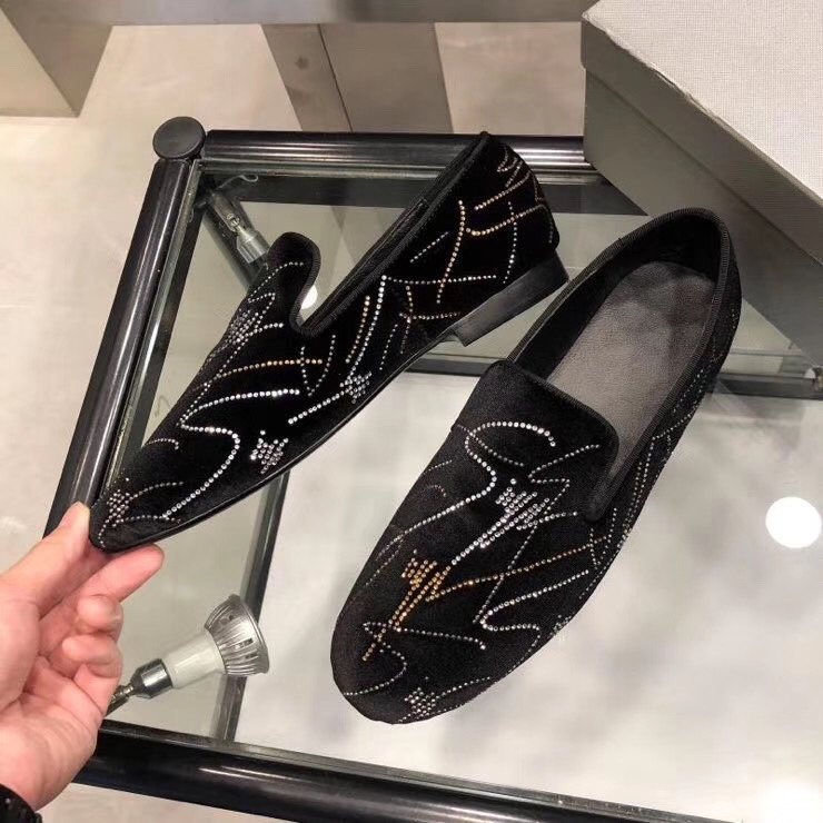 Giuseppe Zanotti Rhinestone Velvet Slip-On Shoes