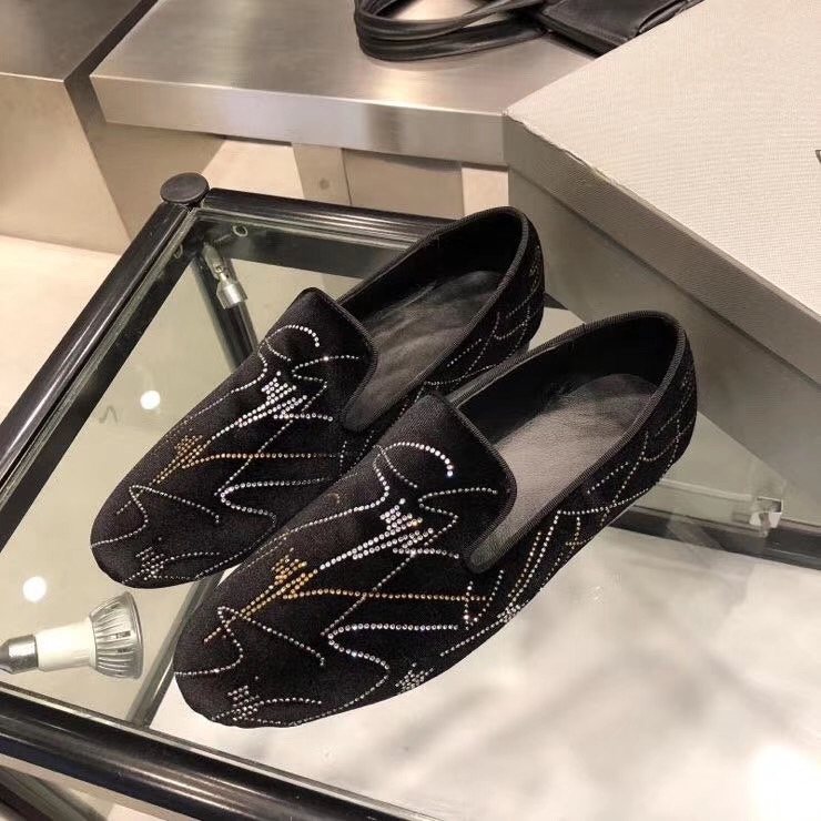 Giuseppe Zanotti Rhinestone Velvet Slip-On Shoes
