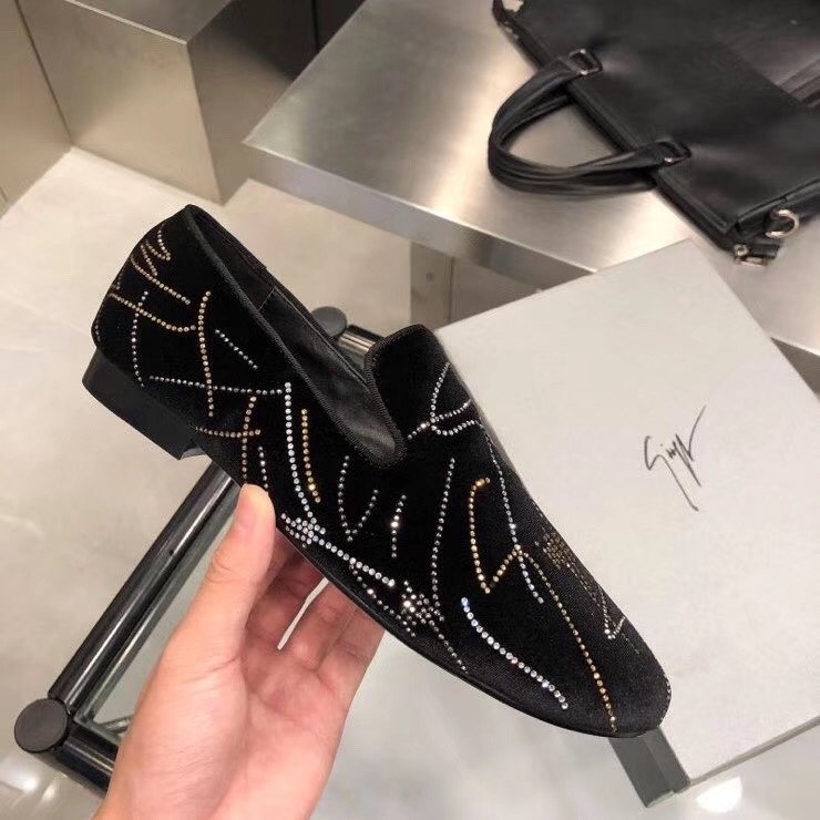 Giuseppe Zanotti Rhinestone Velvet Slip-On Shoes