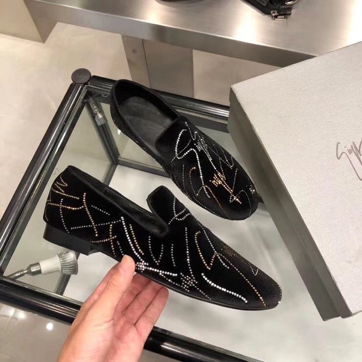 Giuseppe Zanotti Rhinestone Velvet Slip-On Shoes