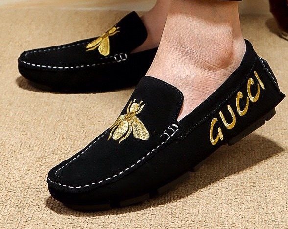 Gucci Black Loafers with Gold Bee Motifs