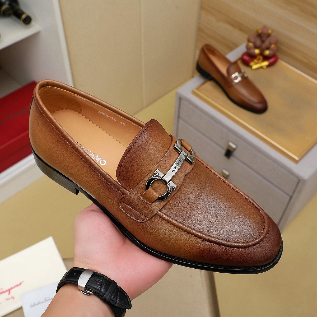 Ferragamo Brown Leather Bit Loafers