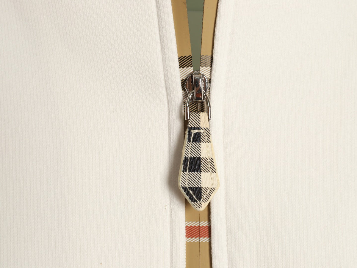 Burberry Equestrian Knight Check-Trim Hooded Zip Jacket - Ivory